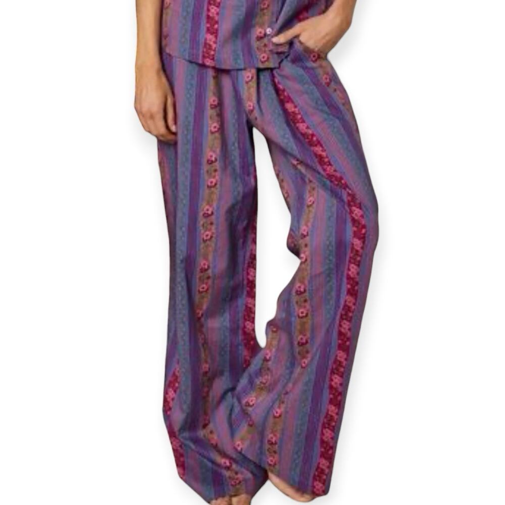 NWT Natural Life Blue Pink Floral Cotton Relaxed Fit Pajama Pants Womens Small